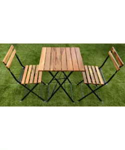 SET DA GIARDINO SOLARIA "BISTRO' DE LUX" IN FERRO NERO E LEGNO DUE SEDIE E TAVOLO PIEGHEVOLI