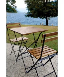 SET DA GIARDINO SOLARIA "BISTRO' DE LUX" IN FERRO NERO E LEGNO DUE SEDIE E TAVOLO PIEGHEVOLI