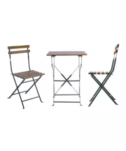 SET DA GIARDINO SOLARIA "BISTRO' DE LUX" IN FERRO NERO E LEGNO DUE SEDIE E TAVOLO PIEGHEVOLI