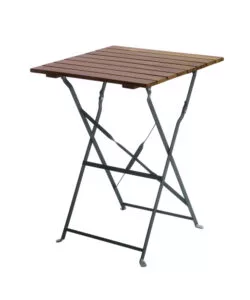 SET DA GIARDINO SOLARIA "BISTRO' DE LUX" IN FERRO NERO E LEGNO DUE SEDIE E TAVOLO PIEGHEVOLI