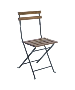 SET DA GIARDINO SOLARIA "BISTRO' DE LUX" IN FERRO NERO E LEGNO DUE SEDIE E TAVOLO PIEGHEVOLI