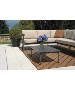 SET DA GIARDINO SOLARIA "TORVAIANICA" IN ALLUMINIO ANTRACITE SABBIA 6 SEDUTE E 1 TAVOLINO