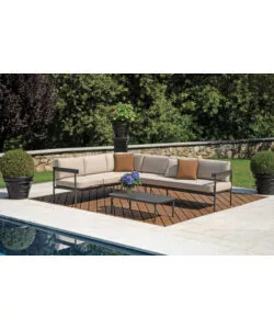 SET DA GIARDINO SOLARIA "TORVAIANICA" IN ALLUMINIO ANTRACITE SABBIA 6 SEDUTE E 1 TAVOLINO