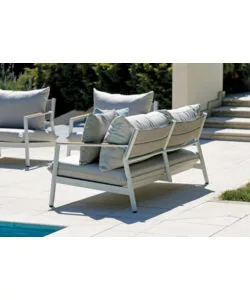 SET DA GIARDINO SOLARIA "CASSIS" IN ALLUMINIO BIANCO E TEAK 5 SEDUTE E TAVOLINO
