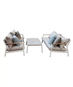 SET DA GIARDINO SOLARIA "CASSIS" IN ALLUMINIO BIANCO E TEAK 5 SEDUTE E TAVOLINO