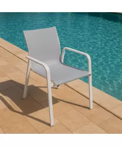 SEDIA DA ESTERNO CON BRACCIOLI SOLARIA "SAMO" IMPILABILE IN ALLUMINIO BIANCO 56X61X90 CM
