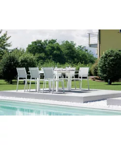 SEDIA DA ESTERNO CON BRACCIOLI SOLARIA "ZARA" IN ALLUMINIO BIANCO E GRIGIO CHIARO 54X57X89 CM