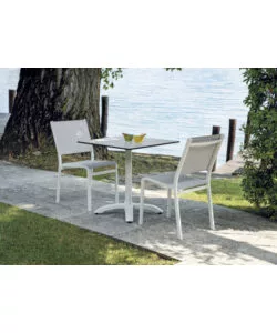 SEDIA DA ESTERNO SOLARIA "POLA" IMPILABILE IN ALLUMINIO BIANCO E GRIGIO CHIARO 46X59X86 CM