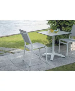 SEDIA DA ESTERNO SOLARIA "POLA" IMPILABILE IN ALLUMINIO BIANCO E GRIGIO CHIARO 46X59X86 CM
