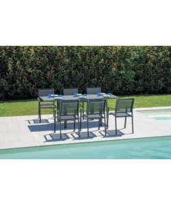 TAVOLO DA ESTERNO ALLUNGABILE SOLARIA "SPALATO" IN ALLUMINIO ANTRACITE E PIANO IN VETROCERAMICA 104/208X75X75 CM