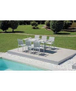 TAVOLO DA ESTERNO ALLUNGABILE SOLARIA "SPALATO" IN ALLUMINIO BIANCO E PIANO IN VETROCERAMICA 104/208X75X75 CM