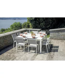 TAVOLO DA ESTERNO ALLUNGABILE SOLARIA "GIACINTO" IN ALLUMINIO BIANCO 100/150X150X77 CM