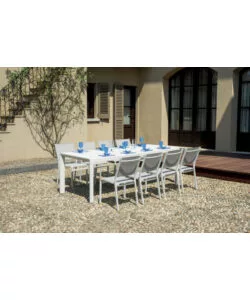 TAVOLO DA ESTERNO ALLUNGABILE SOLARIA "NAXOS" IN ALLUMINIO BIANCO 160/240X90X77 CM