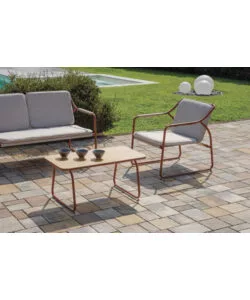 SET DA GIARDINO SOLARIA "TINOS" IN FERRO ROSSO 4 SEDUTE E 1 TAVOLINO