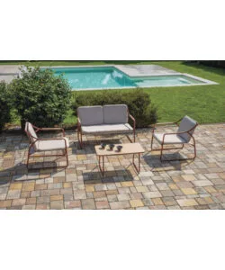 SET DA GIARDINO SOLARIA "TINOS" IN FERRO ROSSO 4 SEDUTE E 1 TAVOLINO