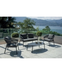 SET DA GIARDINO SOLARIA "CAP-FERRAT" IN ALLUMINIO ANTRACITE E GRIGIO CHIARO 3 SEDUTE E 1 TAVOLINO