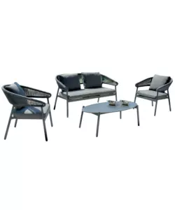 SET DA GIARDINO SOLARIA "CAP-FERRAT" IN ALLUMINIO ANTRACITE E GRIGIO CHIARO 3 SEDUTE E 1 TAVOLINO