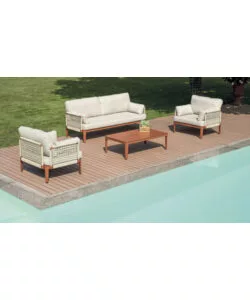 SET DA GIARDINO SOLARIA "BANDOL" IN ALLUMINIO ROSSO E CORDA BEIGE 5 SEDUTE E TAVOLINO