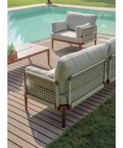 SET DA GIARDINO SOLARIA "BANDOL" IN ALLUMINIO ROSSO E CORDA BEIGE 5 SEDUTE E TAVOLINO