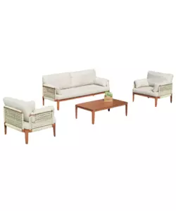 SET DA GIARDINO SOLARIA "BANDOL" IN ALLUMINIO ROSSO E CORDA BEIGE 5 SEDUTE E TAVOLINO