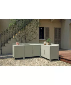 CUCINA DA ESTERNO MODULARE SOLARIA "MODULO 1" IN ALLUMINIO GRIGIO CHIARO CON LAVELLO 120X60X90 CM