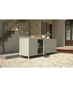 CUCINA DA ESTERNO MODULARE SOLARIA "MODULO 1" IN ALLUMINIO GRIGIO CHIARO CON LAVELLO 120X60X90 CM