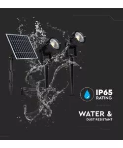 FARETTO LED SOLARE DA ESTERNO CON PICCHETTO VTAC NERO 3000K 2 PEZZI