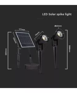 FARETTO LED SOLARE DA ESTERNO CON PICCHETTO VTAC NERO 3000K 2 PEZZI