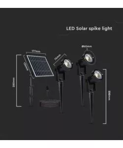FARETTO LED SOLARE DA ESTERNO CON PICCHETTO VTAC NERO 3000K 3 PEZZI