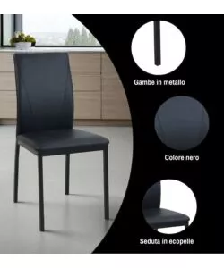 SEDIA BELLAHOME "MINORCA" IN ECOPELLE NERO 43X50X92 CM