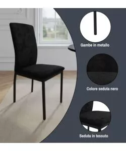 Sedia da cucina BellaHome "Minorca" in tessuto nero 43x50x92 cm