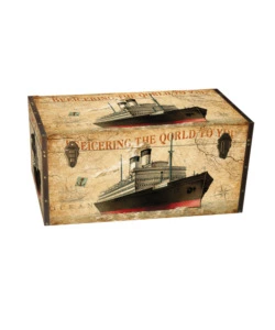 Baule in legno vintage BellaHome rivestito in ecopelle fantasia "Transport" medio 60x34,5x38,5 cm