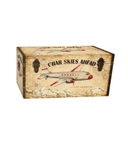 Baule in legno vintage BellaHome rivestito in ecopelle fantasia "Transport" piccolo 51x29,5x32,5 cm