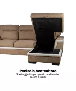 DIVANO LETTO ANGOLARE "ERIKA" IN TESSUTO MARRONE CON PENISOLA A DESTRA 254X92/165X102 CM