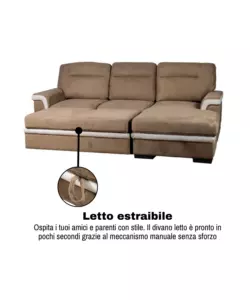 DIVANO LETTO ANGOLARE "ERIKA" IN TESSUTO MARRONE CON PENISOLA A DESTRA 254X92/165X102 CM