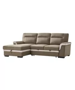 DIVANO LETTO ANGOLARE "ERIKA" IN TESSUTO MARRONE CON PENISOLA A DESTRA 254X92/165X102 CM