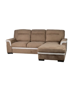 DIVANO LETTO ANGOLARE "ERIKA" IN TESSUTO MARRONE CON PENISOLA A DESTRA 254X92/165X102 CM