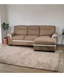 DIVANO LETTO ANGOLARE "ERIKA" IN TESSUTO MARRONE CON PENISOLA A DESTRA 254X92/165X102 CM