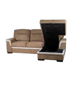 DIVANO LETTO ANGOLARE "ERIKA" IN TESSUTO MARRONE CON PENISOLA A DESTRA 254X92/165X102 CM
