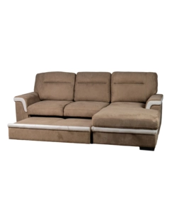 DIVANO LETTO ANGOLARE "ERIKA" IN TESSUTO MARRONE CON PENISOLA A DESTRA 254X92/165X102 CM