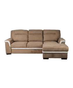 DIVANO LETTO ANGOLARE "ERIKA" IN TESSUTO MARRONE CON PENISOLA A DESTRA 254X92/165X102 CM