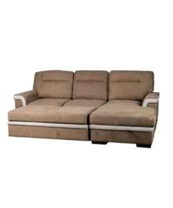 DIVANO LETTO ANGOLARE "ERIKA" IN TESSUTO MARRONE CON PENISOLA A DESTRA 254X92/165X102 CM