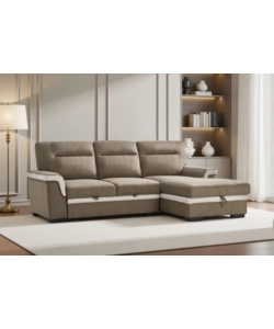 DIVANO LETTO ANGOLARE "ERIKA" IN TESSUTO MARRONE CON PENISOLA A SINISTRA 254X92/165X102 CM