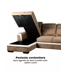 DIVANO LETTO ANGOLARE "ERIKA" IN TESSUTO MARRONE CON PENISOLA A SINISTRA 254X92/165X102 CM