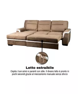 DIVANO LETTO ANGOLARE "ERIKA" IN TESSUTO MARRONE CON PENISOLA A SINISTRA 254X92/165X102 CM