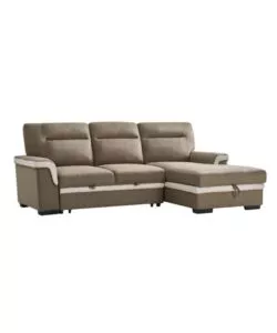 DIVANO LETTO ANGOLARE "ERIKA" IN TESSUTO MARRONE CON PENISOLA A SINISTRA 254X92/165X102 CM