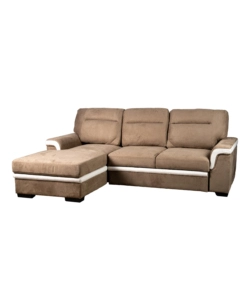 DIVANO LETTO ANGOLARE "ERIKA" IN TESSUTO MARRONE CON PENISOLA A SINISTRA 254X92/165X102 CM