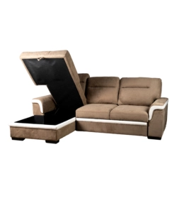 DIVANO LETTO ANGOLARE "ERIKA" IN TESSUTO MARRONE CON PENISOLA A SINISTRA 254X92/165X102 CM