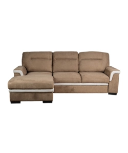 DIVANO LETTO ANGOLARE "ERIKA" IN TESSUTO MARRONE CON PENISOLA A SINISTRA 254X92/165X102 CM