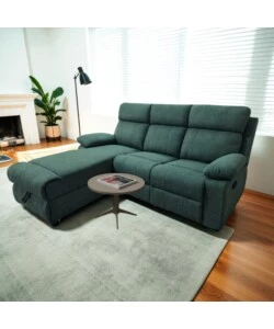 DIVANO ANGOLARE BELLAHOME "KETTY" IN TESSUTO VERDE CON PENISOLA A SINISRA 197X174/93,5X95 CM